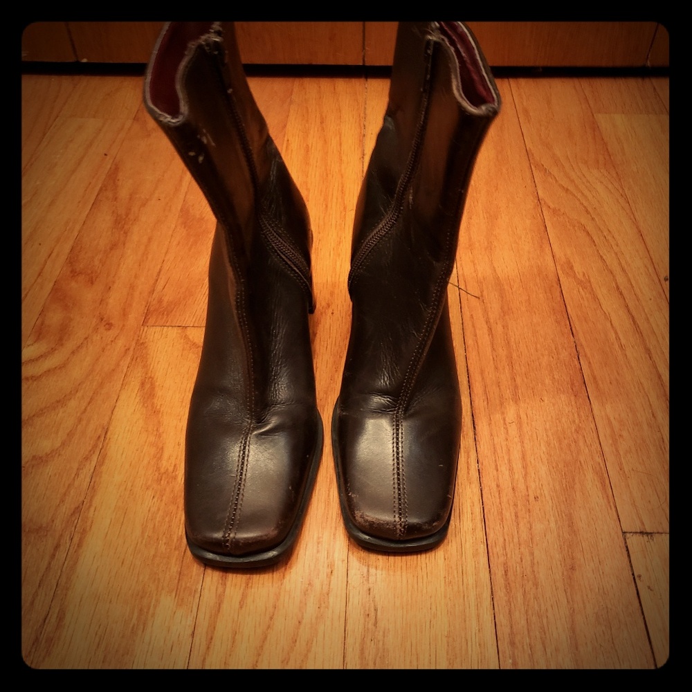 Chocolate brown leather boots